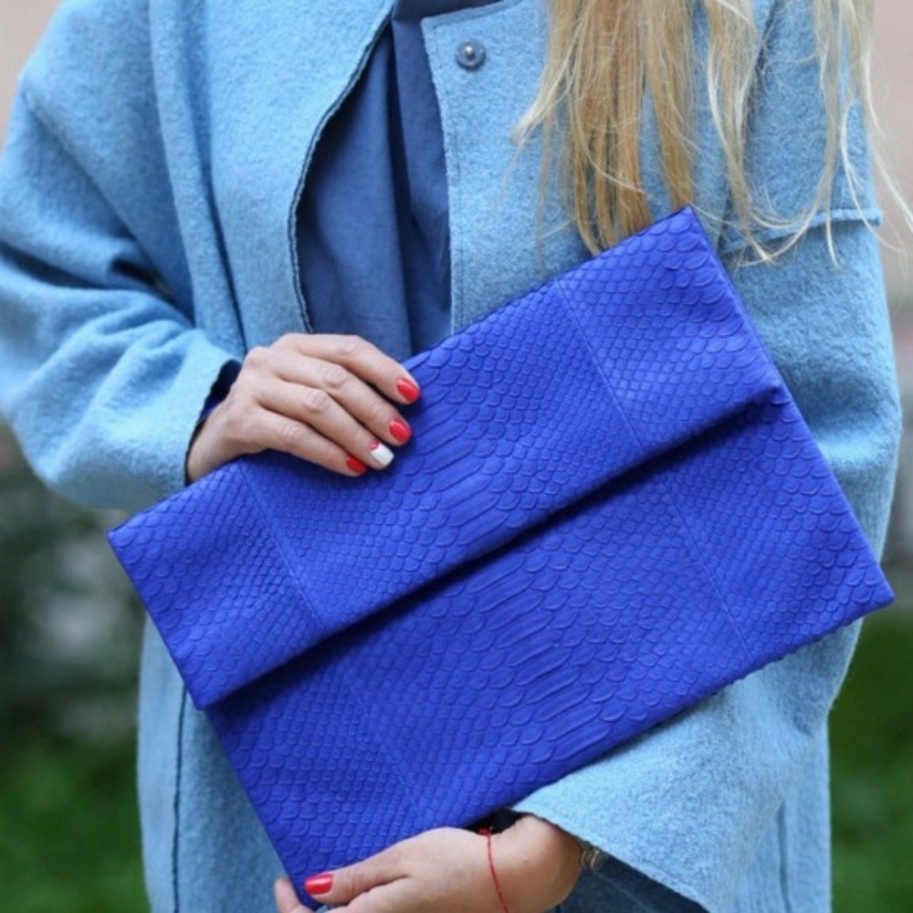Genuine python clutch blue